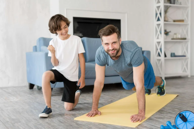Dad doing morning workout at home